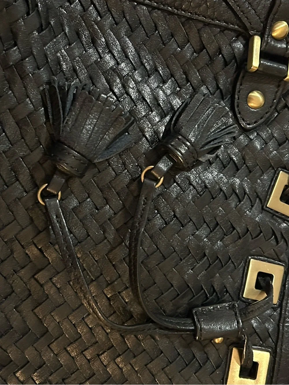 Cole Haan Black Woven Leather Large Hobo with Gold Accents